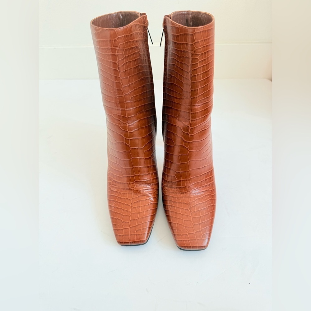 Jimmy Choo Brown Croc Embossed Leather Minori Ankle Length JC logo Boots EU 42 - Picture 7 of 12